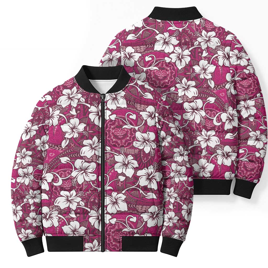 Piqi Bula Fiji Bomber Puffer Jacket Fijian Tapa Seamless Hibiscus - Polynesian Pride
