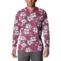 Piqi Bula Fiji Button Sweatshirt Fijian Tapa Seamless Hibiscus - Polynesian Pride