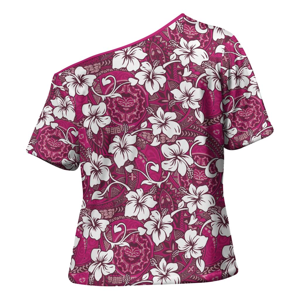 Piqi Bula Fiji Cross Shoulder Shirt Fijian Tapa Seamless Hibiscus - Polynesian Pride