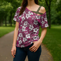 Piqi Bula Fiji Cross Shoulder Shirt Fijian Tapa Seamless Hibiscus - Polynesian Pride