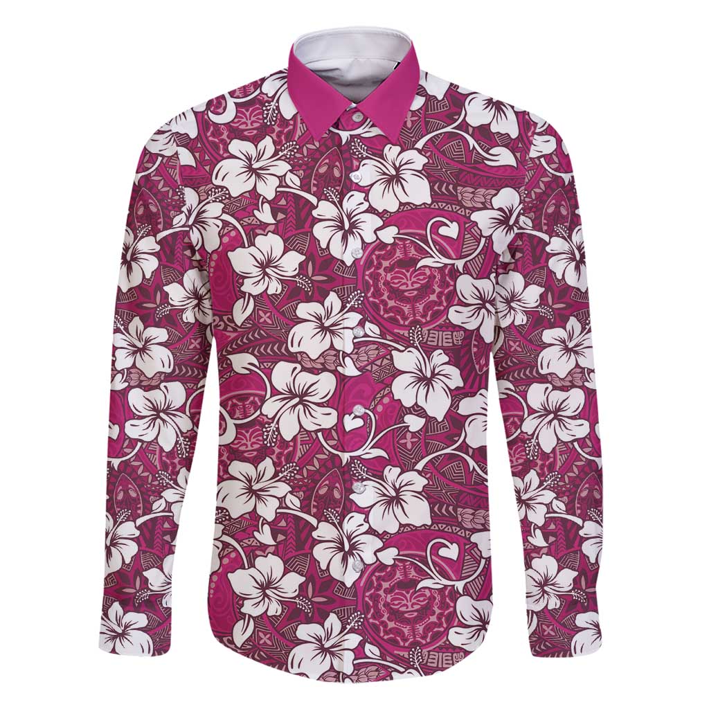 Piqi Bula Fiji Family Matching Long Sleeve Bodycon Dress and Hawaiian Shirt Fijian Tapa Seamless Hibiscus - Polynesian Pride