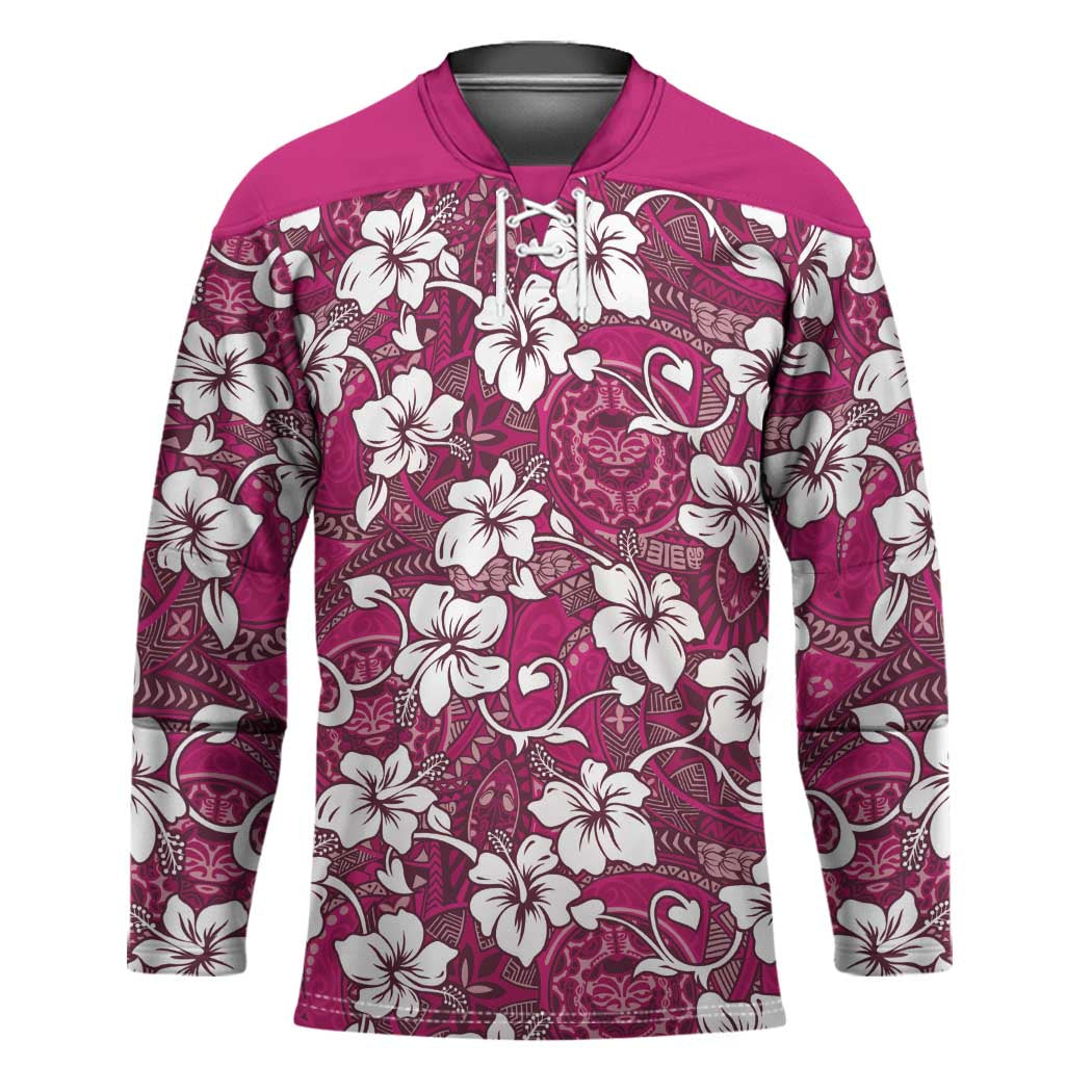 Piqi Bula Fiji Hockey Jersey Fijian Tapa Seamless Hibiscus - Polynesian Pride