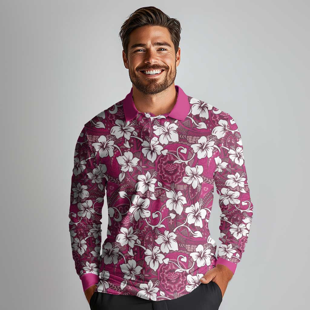 Piqi Bula Fiji Long Sleeve Polo Shirt Fijian Tapa Seamless Hibiscus - Polynesian Pride