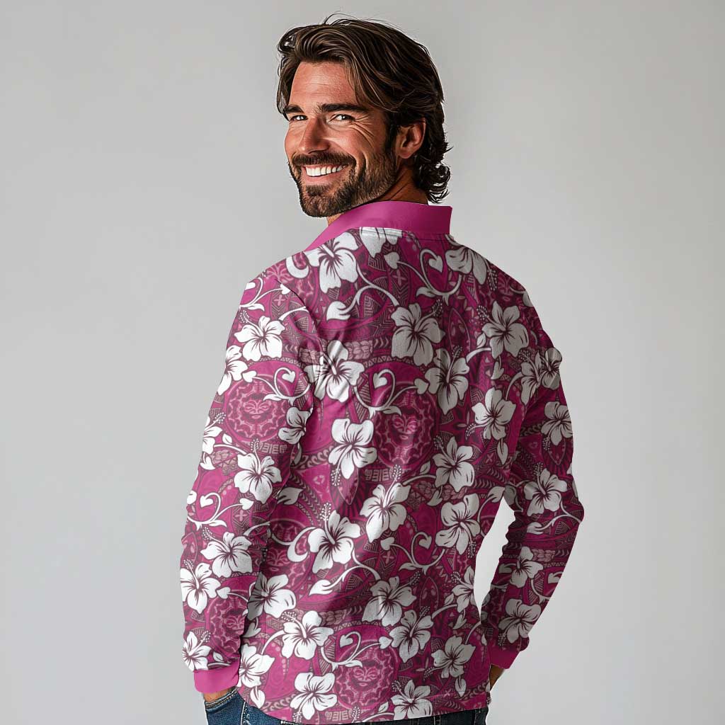 Piqi Bula Fiji Long Sleeve Polo Shirt Fijian Tapa Seamless Hibiscus - Polynesian Pride