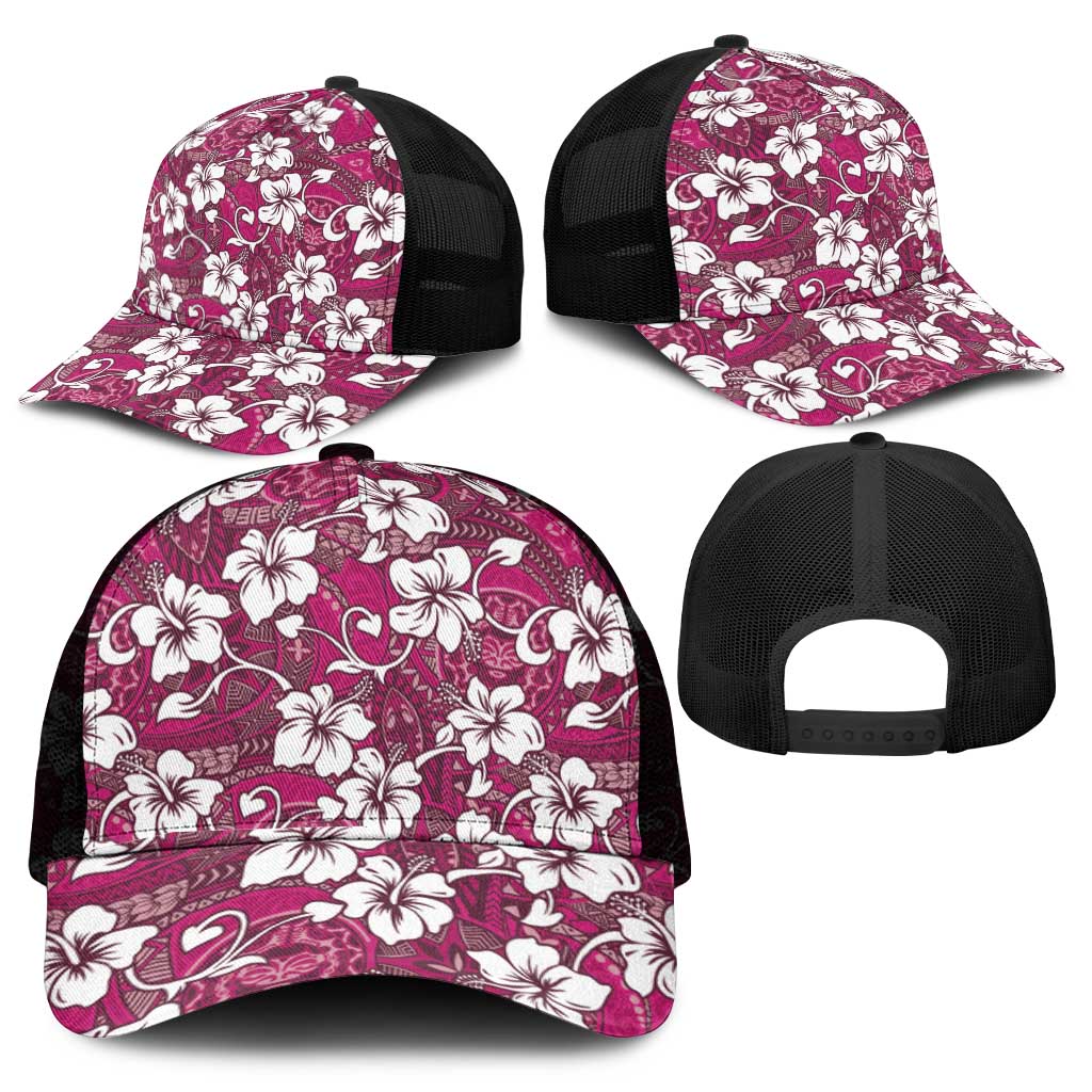Piqi Bula Fiji Mesh Trucker Cap Fijian Tapa Seamless Hibiscus - Polynesian Pride
