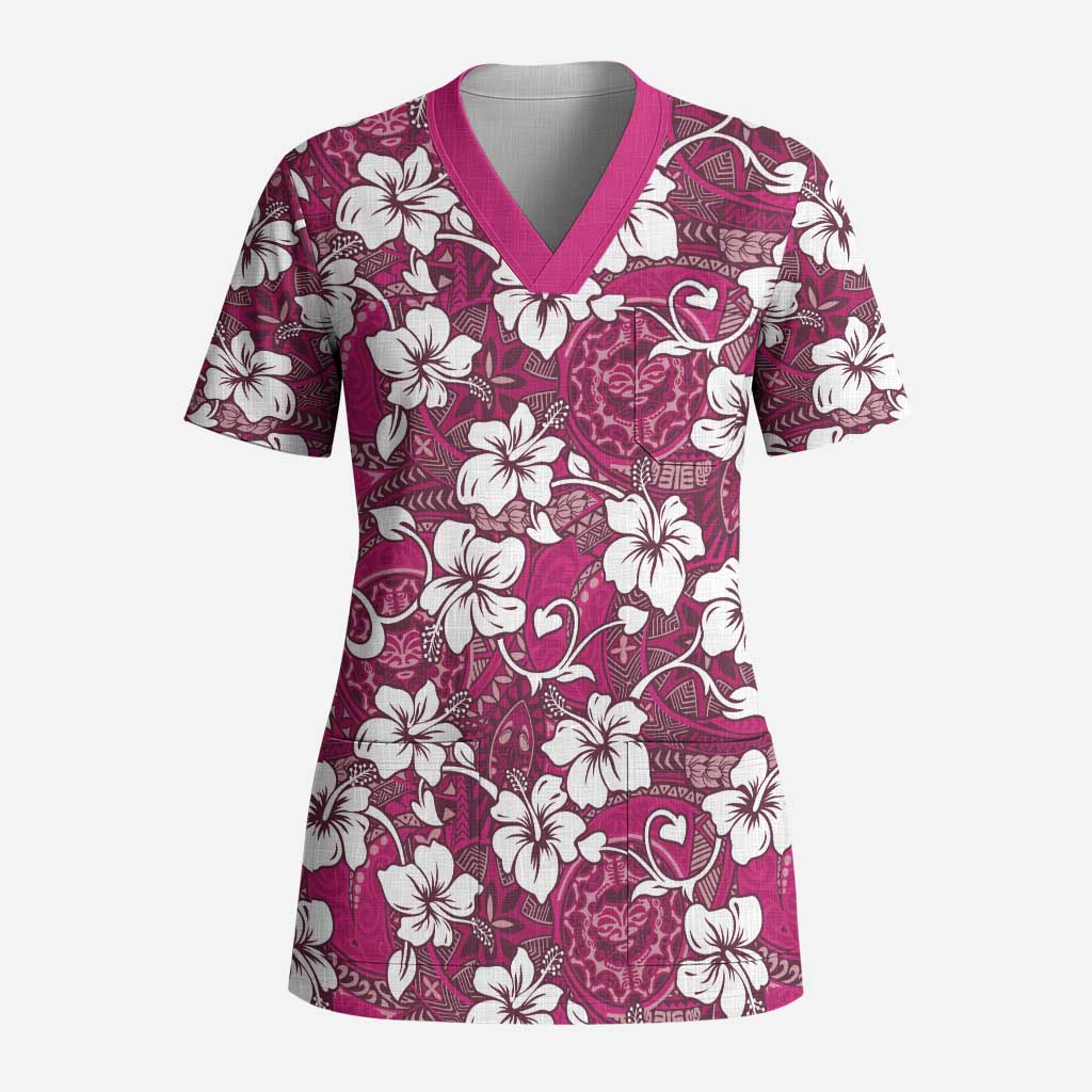 Piqi Bula Fiji Scrub Top Fijian Tapa Seamless Hibiscus - Polynesian Pride