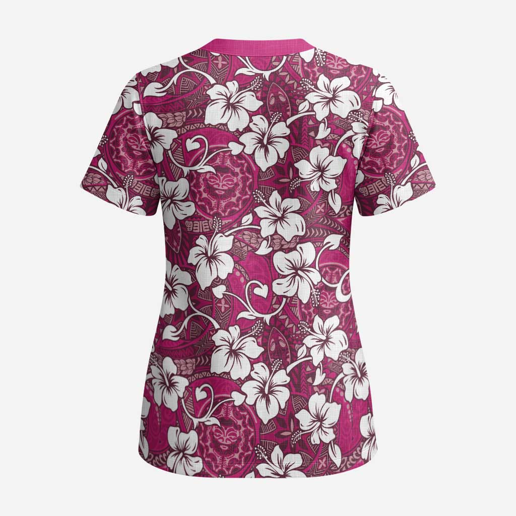 Piqi Bula Fiji Scrub Top Fijian Tapa Seamless Hibiscus - Polynesian Pride