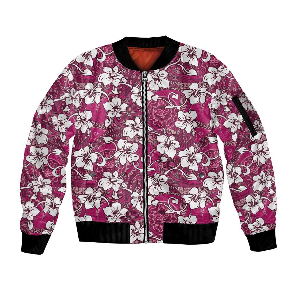 Piqi Bula Fiji Sleeve Zip Bomber Jacket Fijian Tapa Seamless Hibiscus - Polynesian Pride