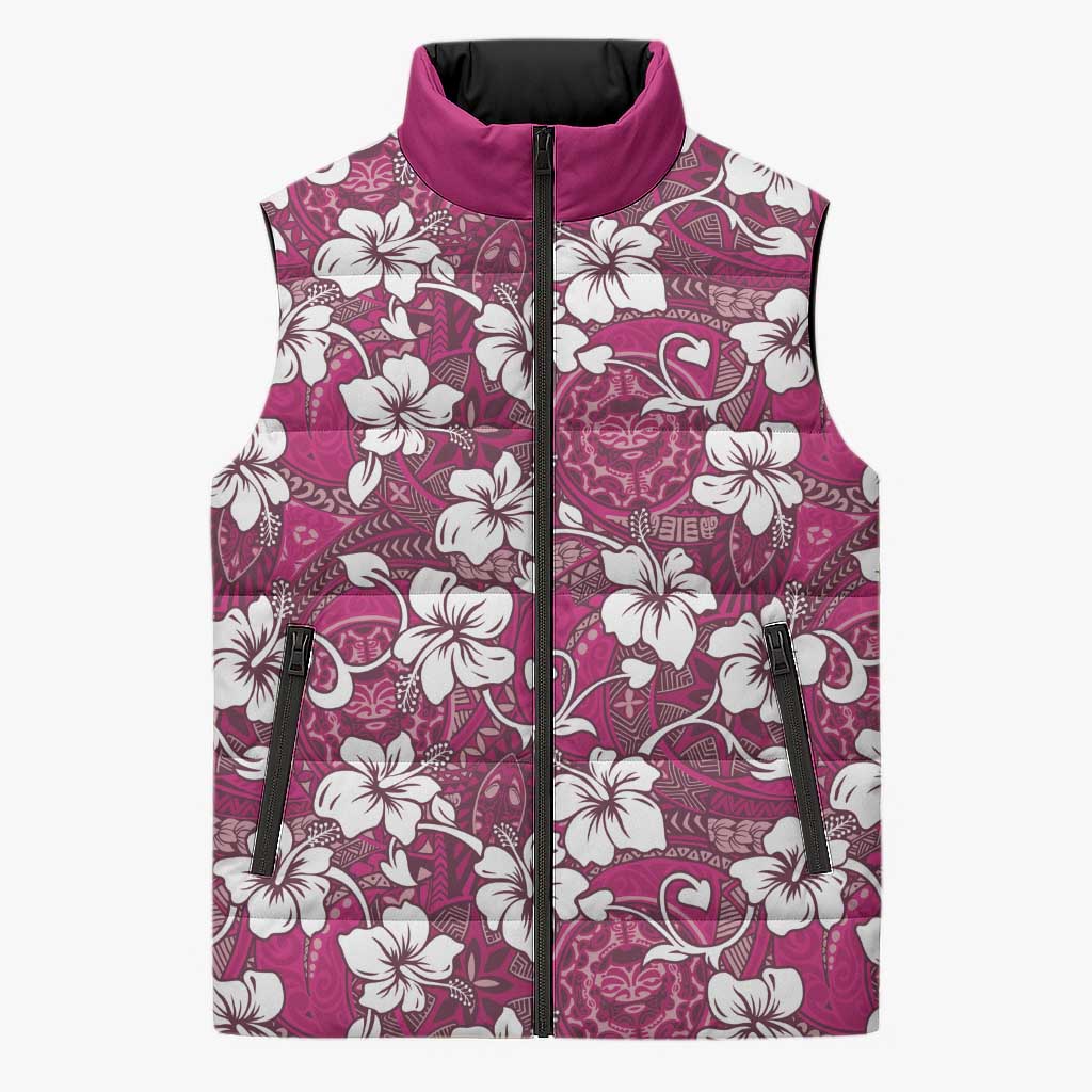 Piqi Bula Fiji Sleeveless Puffer Jacket Fijian Tapa Seamless Hibiscus - Polynesian Pride