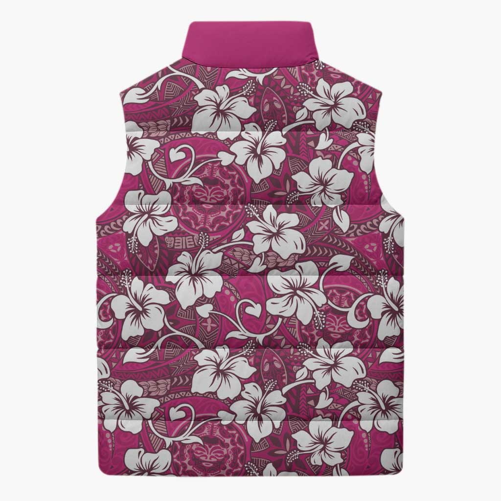 Piqi Bula Fiji Sleeveless Puffer Jacket Fijian Tapa Seamless Hibiscus - Polynesian Pride