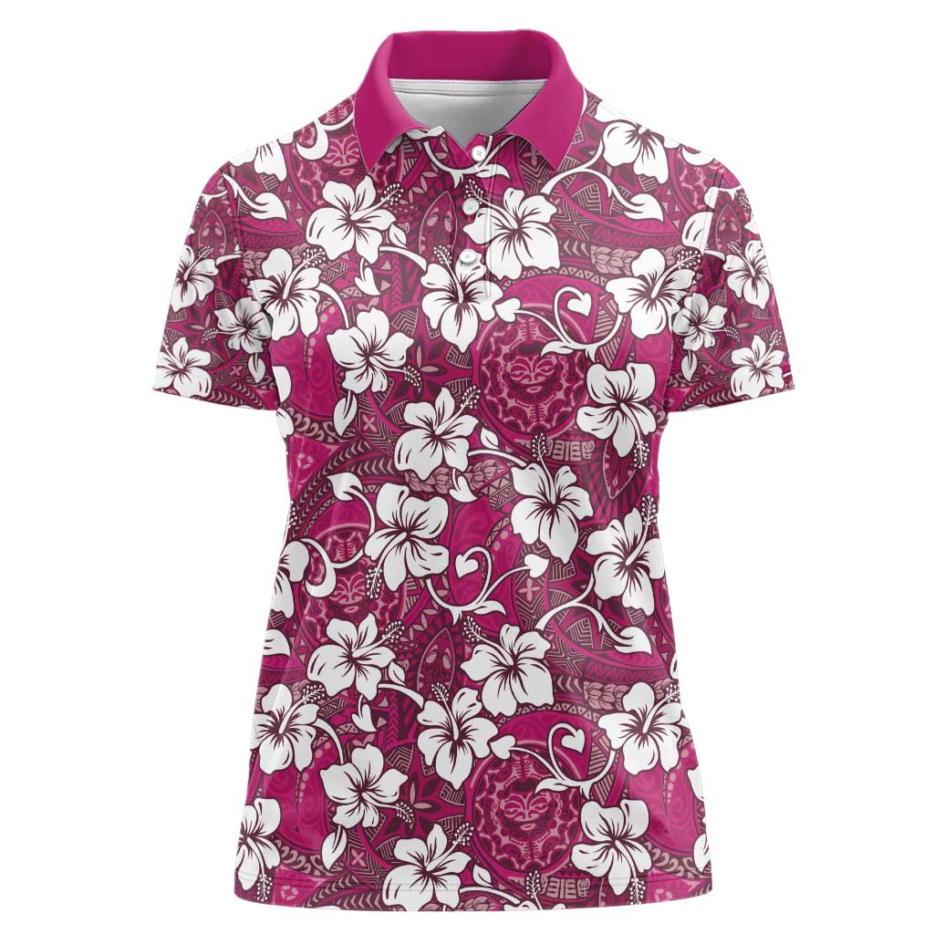 Piqi Bula Fiji Women Polo Shirt Fijian Tapa Seamless Hibiscus - Polynesian Pride