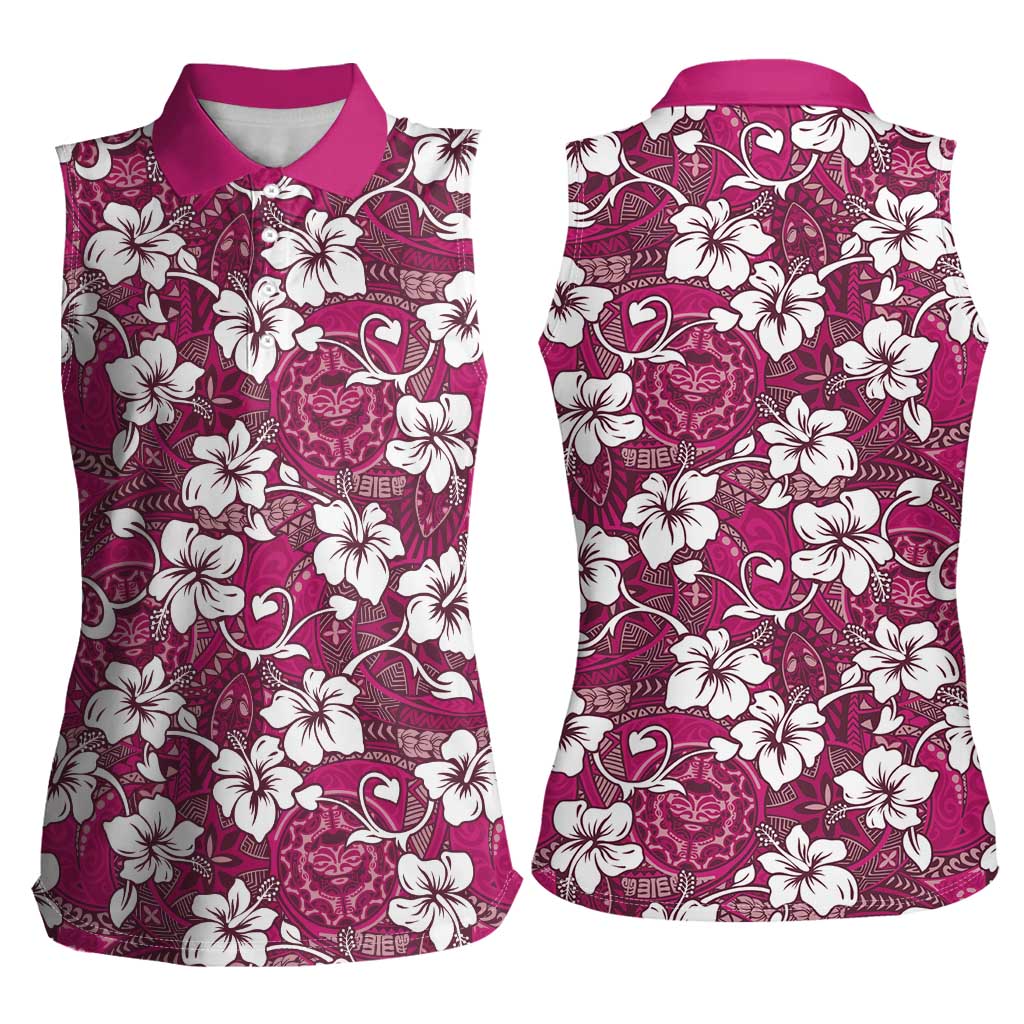 Piqi Bula Fiji Women Sleeveless Polo Shirt Fijian Tapa Seamless Hibiscus - Polynesian Pride