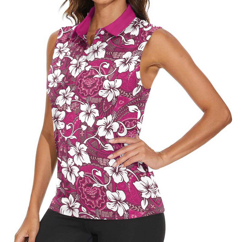 Piqi Bula Fiji Women Sleeveless Polo Shirt Fijian Tapa Seamless Hibiscus - Polynesian Pride