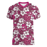 Piqi Bula Fiji Women V-Neck T-Shirt Fijian Tapa Seamless Hibiscus - Polynesian Pride