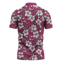 Piqi Bula Fiji Zipper Polo Shirt Fijian Tapa Seamless Hibiscus - Polynesian Pride