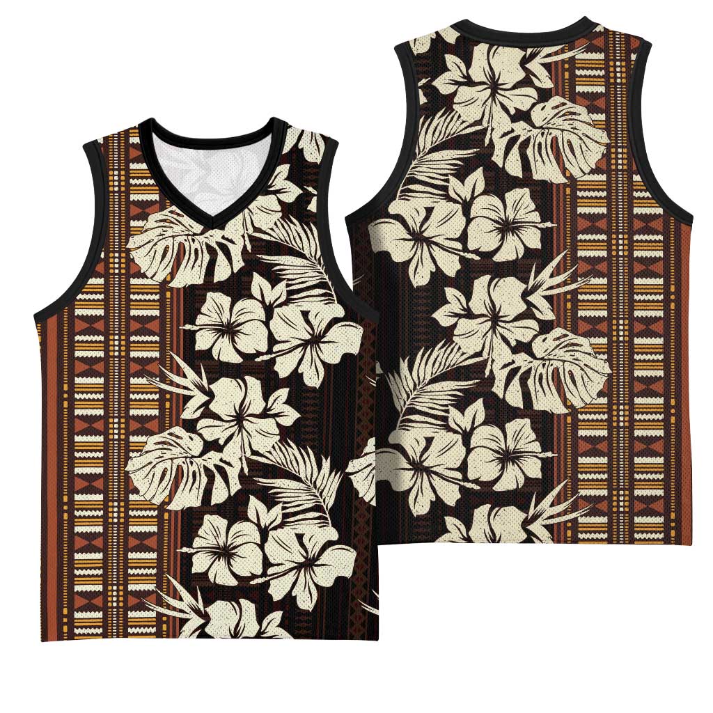 Bula Fiji Masi Basketball Jersey Tapa Tropical Hibiscus Half Stylized - Polynesian Pride