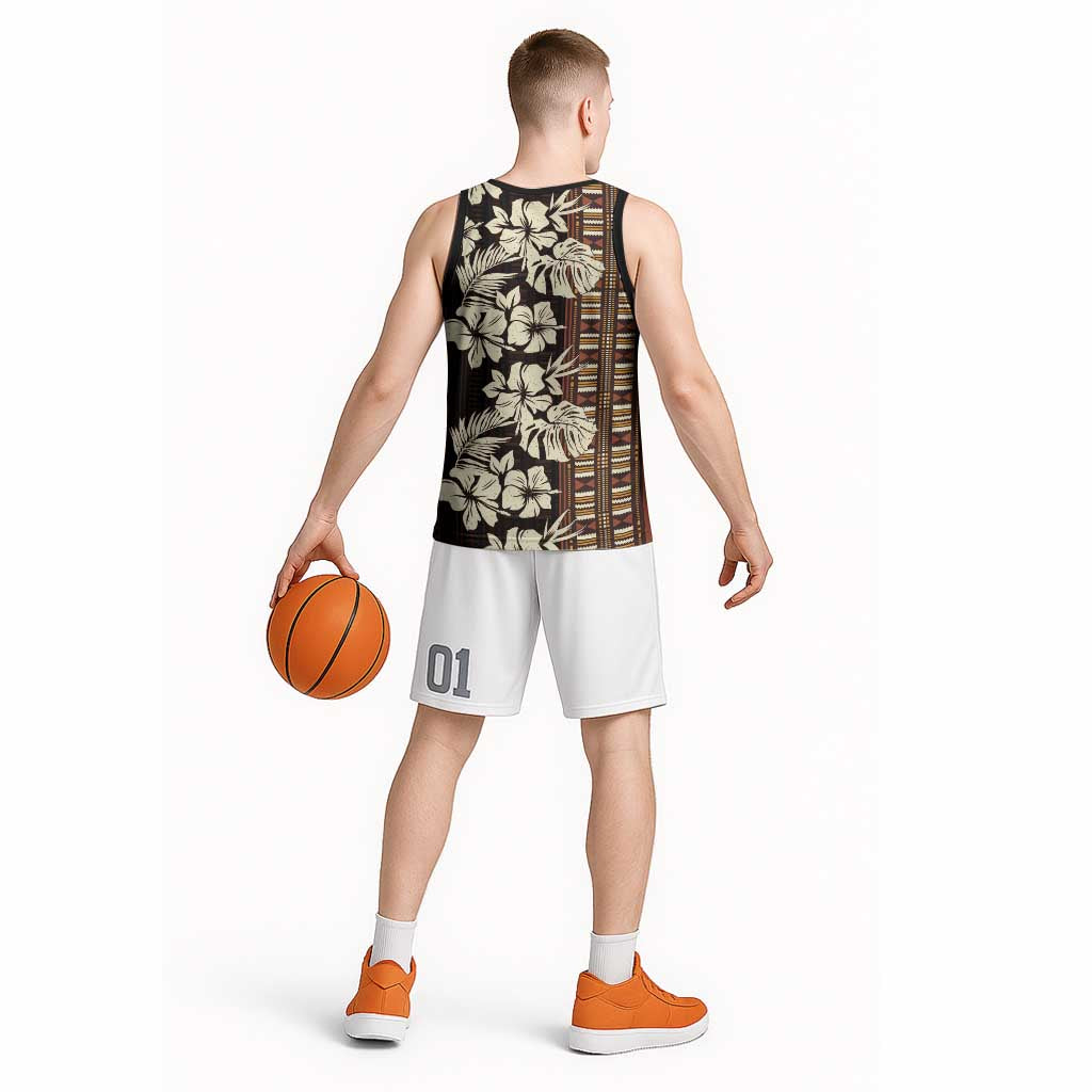 Bula Fiji Masi Basketball Jersey Tapa Tropical Hibiscus Half Stylized - Polynesian Pride