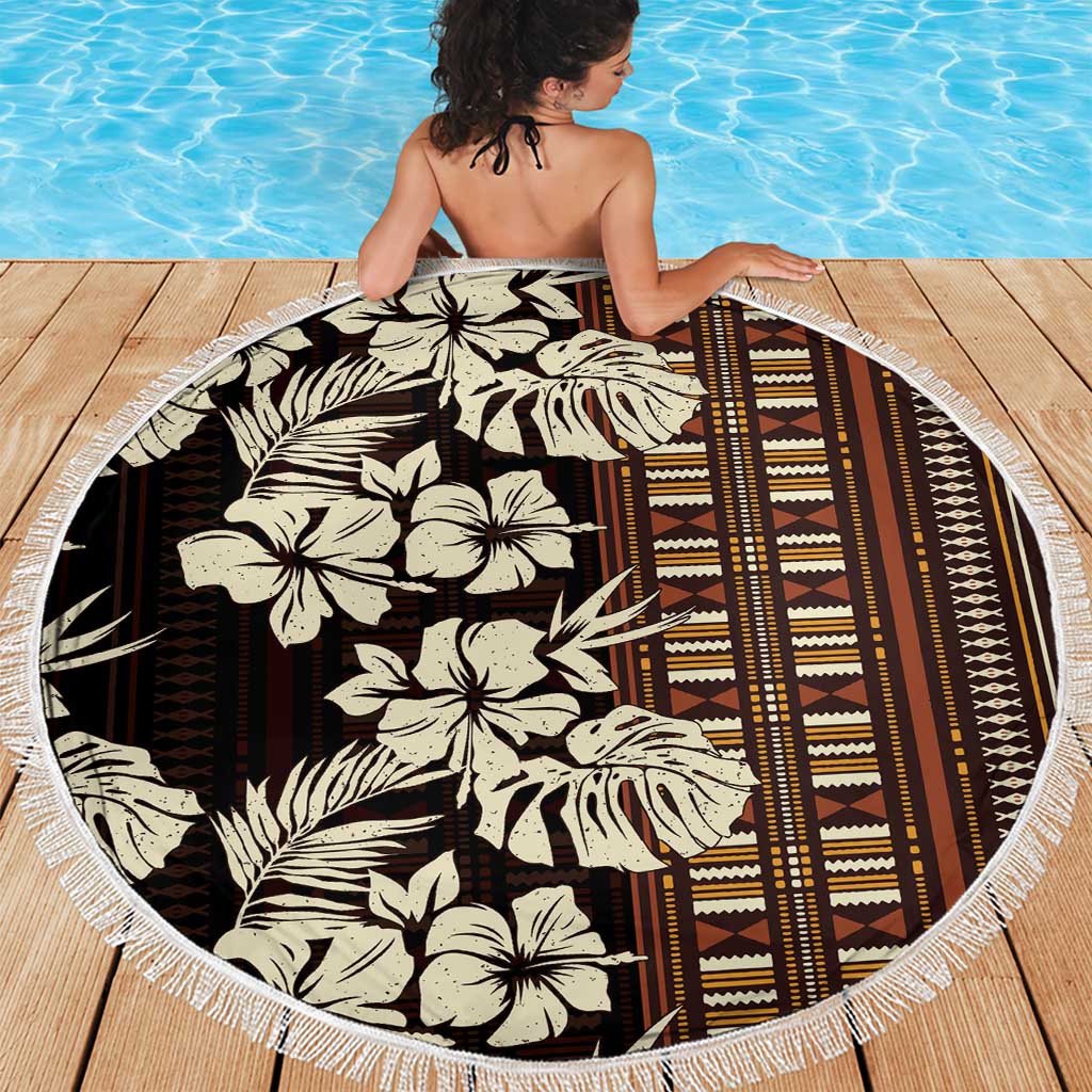 Bula Fiji Masi Beach Blanket Tapa Tropical Hibiscus Half Stylized - Polynesian Pride