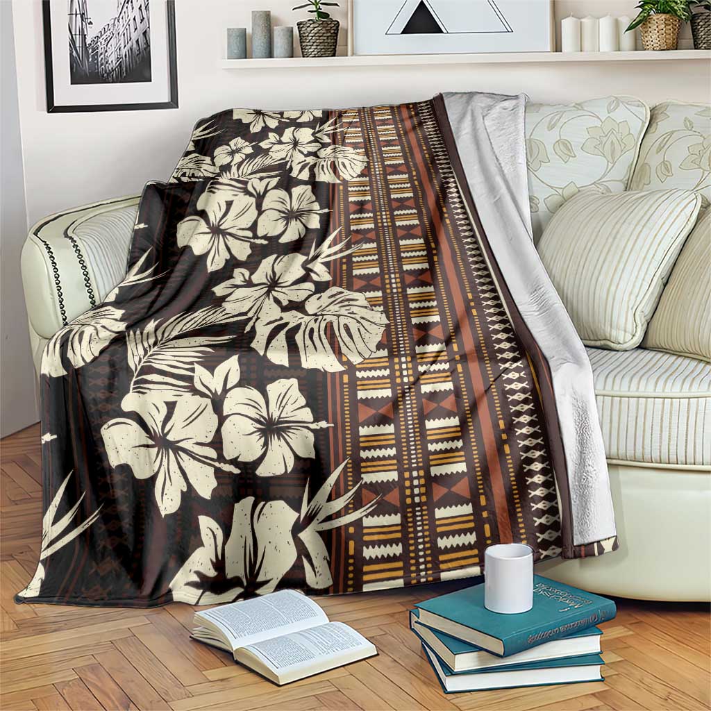 Bula Fiji Masi Blanket Tapa Tropical Hibiscus Half Stylized - Polynesian Pride