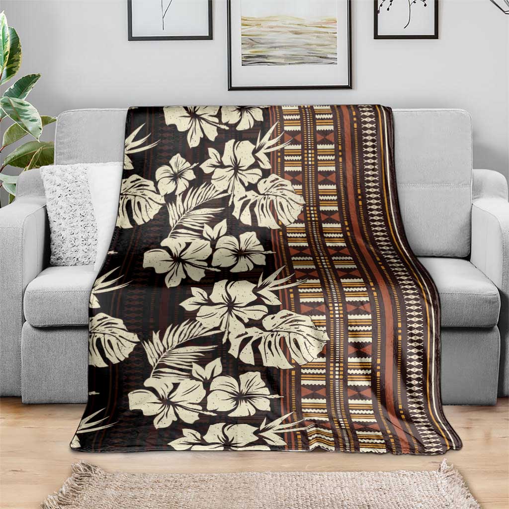 Bula Fiji Masi Blanket Tapa Tropical Hibiscus Half Stylized - Polynesian Pride