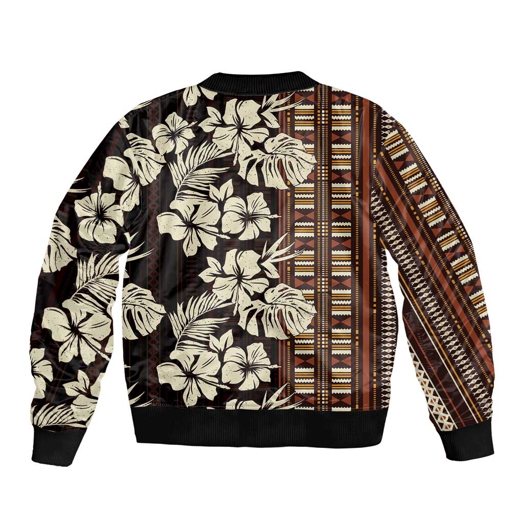 Bula Fiji Masi Bomber Jacket Tapa Tropical Hibiscus Half Stylized - Polynesian Pride