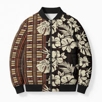 Bula Fiji Masi Bomber Puffer Jacket Tapa Tropical Hibiscus Half Stylized - Polynesian Pride