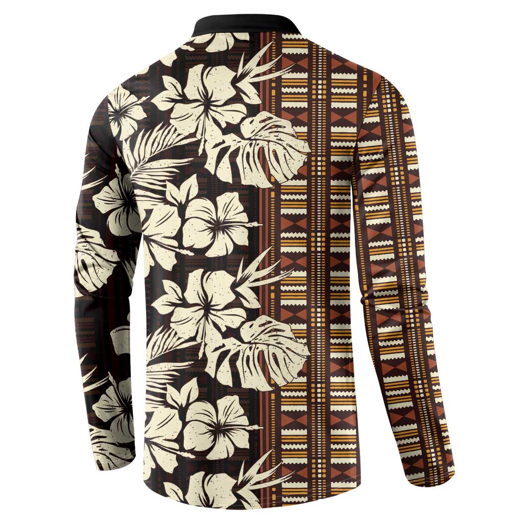 Bula Fiji Masi Button Sweatshirt Tapa Tropical Hibiscus Half Stylized - Polynesian Pride