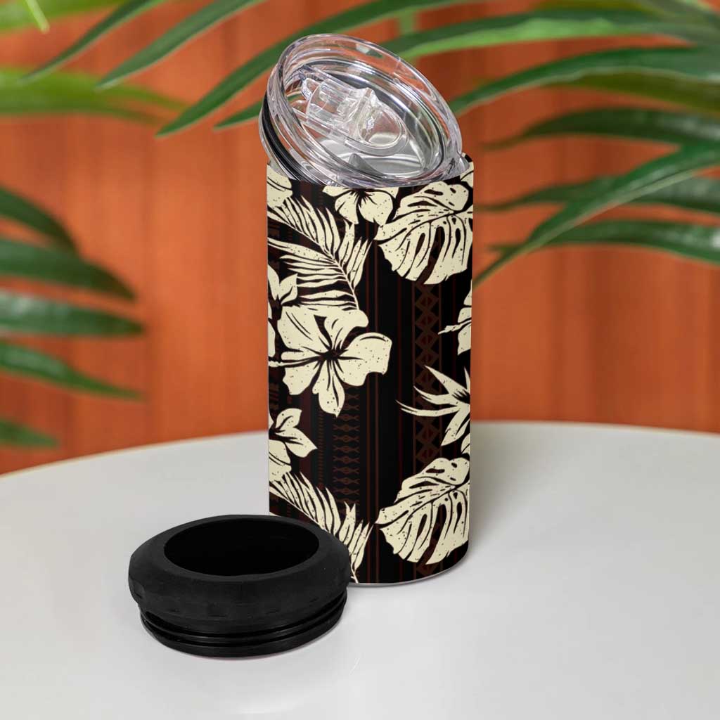 Bula Fiji Masi 4 in 1 Can Cooler Tumbler Tapa Tropical Hibiscus Half Stylized - Polynesian Pride