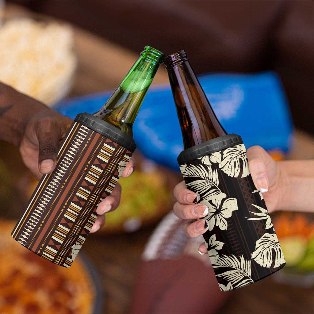 Bula Fiji Masi 4 in 1 Can Cooler Tumbler Tapa Tropical Hibiscus Half Stylized - Polynesian Pride