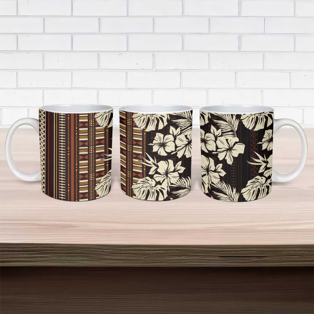 Bula Fiji Masi Ceramic Mug Tapa Tropical Hibiscus Half Stylized - Polynesian Pride