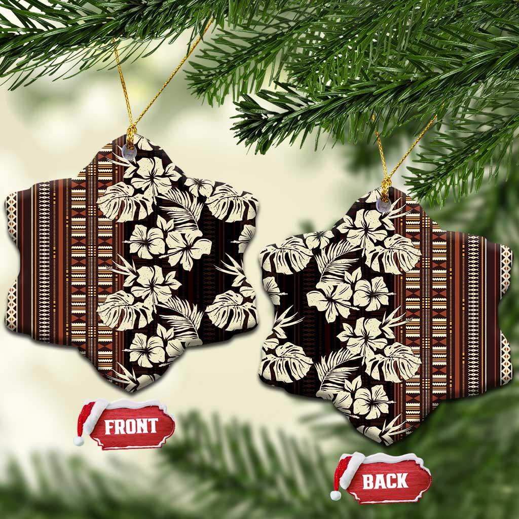 Bula Fiji Masi Ceramic Ornament Tapa Tropical Hibiscus Half Stylized - Polynesian Pride