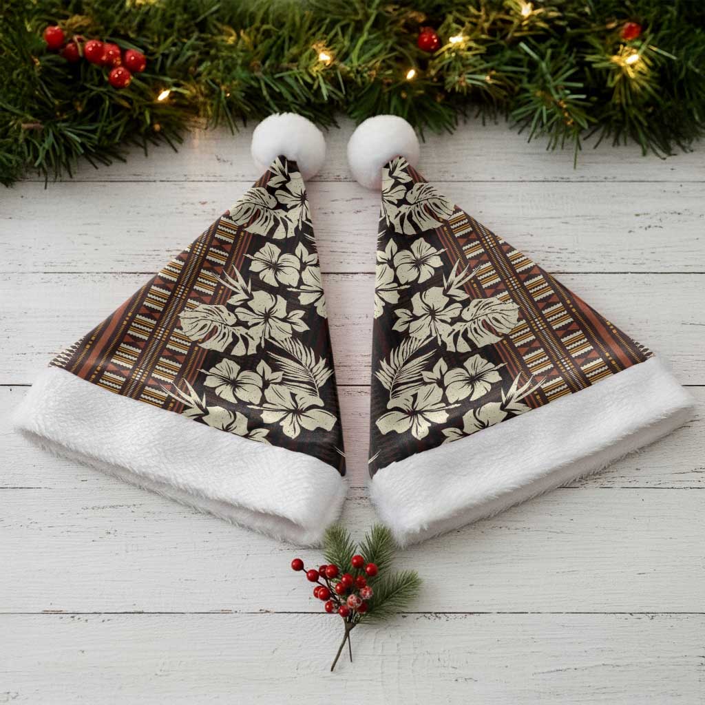 Bula Fiji Masi Christmas Santa Hat Tapa Tropical Hibiscus Half Stylized - Polynesian Pride