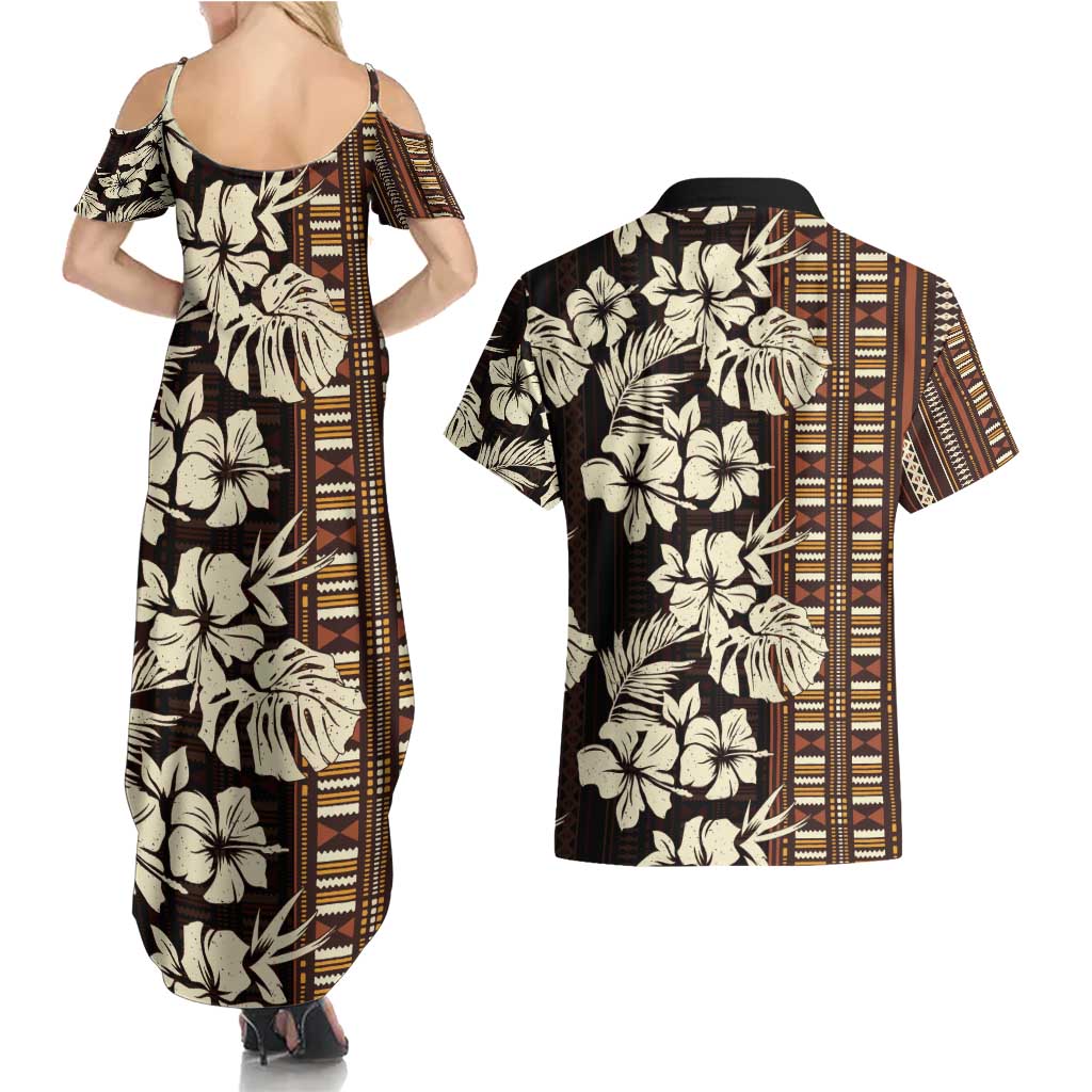 Bula Fiji Masi Couples Matching Summer Maxi Dress and Hawaiian Shirt Tapa Tropical Hibiscus Half Stylized - Polynesian Pride