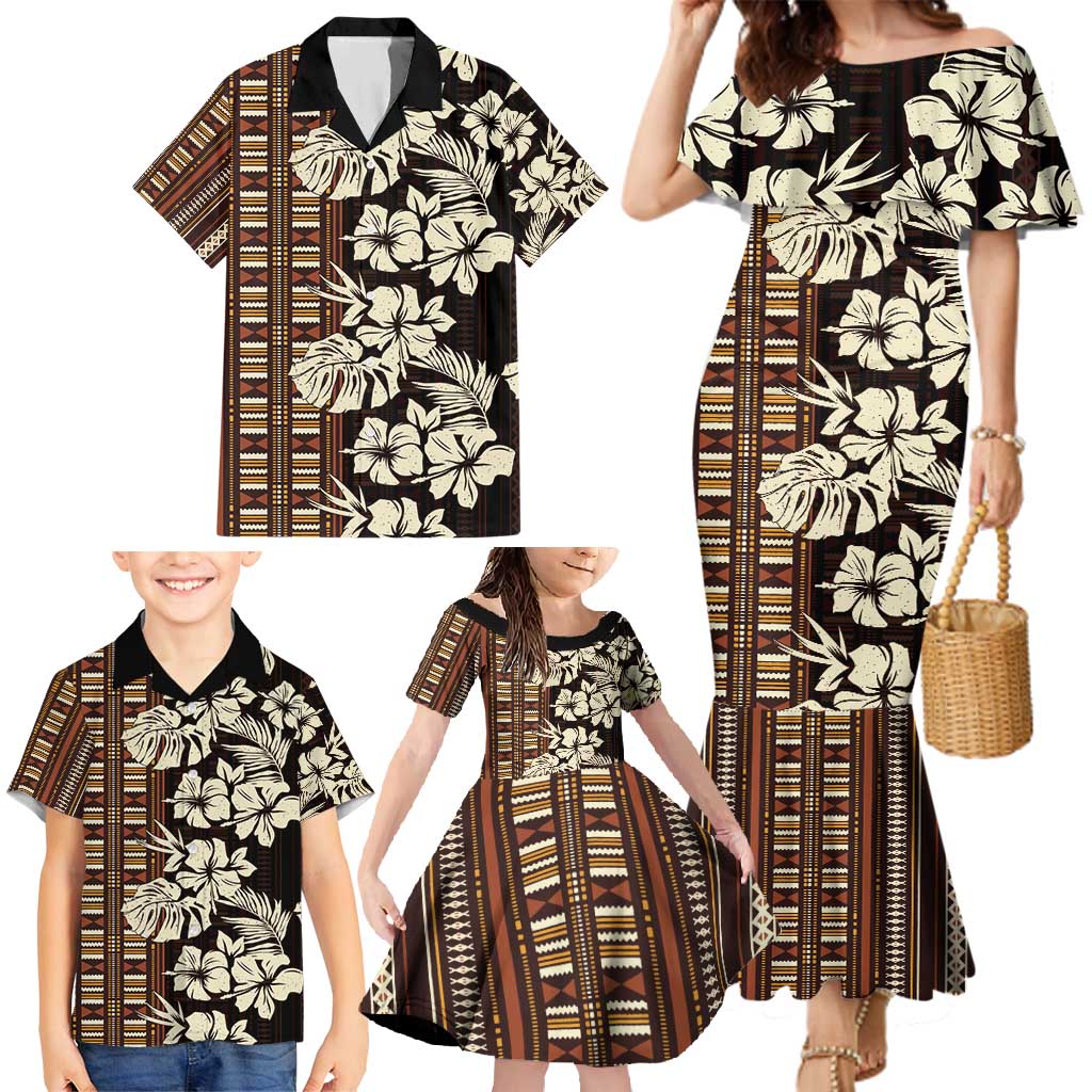 Bula Fiji Masi Family Matching Mermaid Dress and Hawaiian Shirt Tapa Tropical Hibiscus Half Stylized - Polynesian Pride