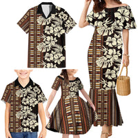 Bula Fiji Masi Family Matching Mermaid Dress and Hawaiian Shirt Tapa Tropical Hibiscus Half Stylized - Polynesian Pride