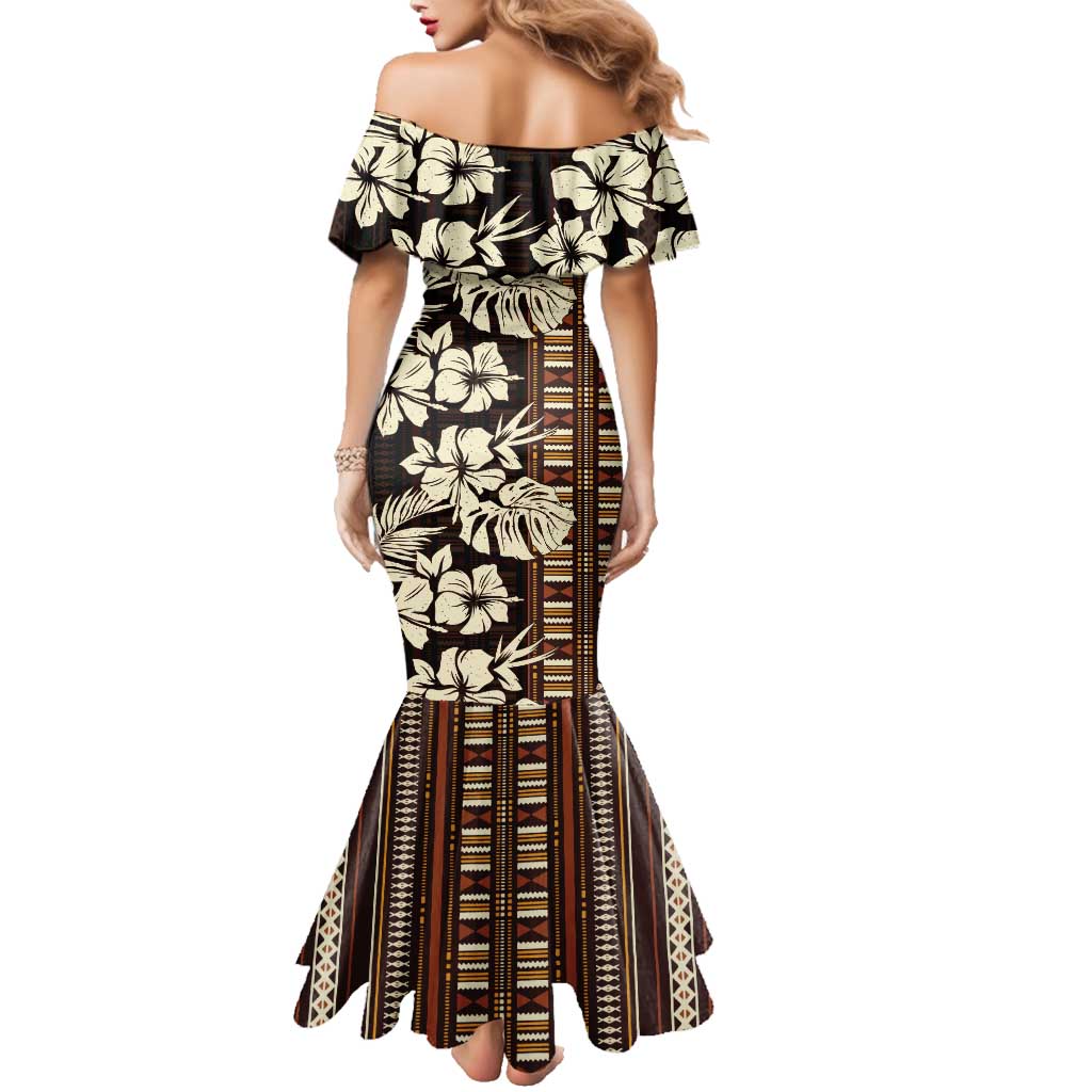 Bula Fiji Masi Family Matching Mermaid Dress and Hawaiian Shirt Tapa Tropical Hibiscus Half Stylized - Polynesian Pride