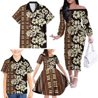 Bula Fiji Masi Family Matching Off The Shoulder Long Sleeve Dress and Hawaiian Shirt Tapa Tropical Hibiscus Half Stylized - Polynesian Pride