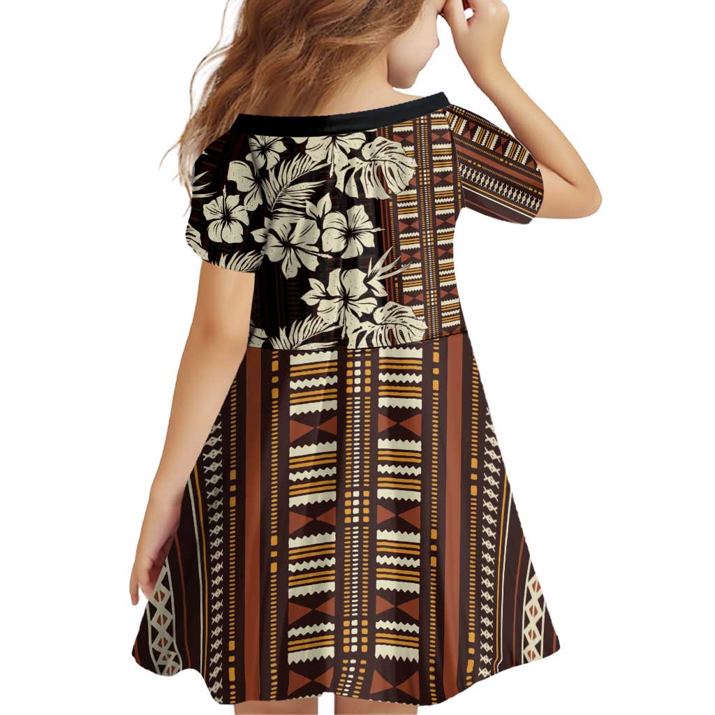 Bula Fiji Masi Family Matching Off Shoulder Short Dress and Hawaiian Shirt Tapa Tropical Hibiscus Half Stylized - Polynesian Pride