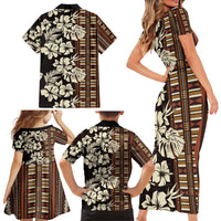 Bula Fiji Masi Family Matching Short Sleeve Bodycon Dress and Hawaiian Shirt Tapa Tropical Hibiscus Half Stylized - Polynesian Pride