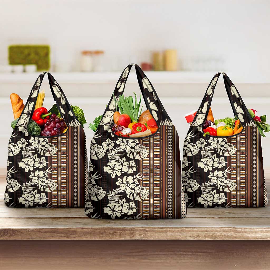 Bula Fiji Masi Grocery Bag Tapa Tropical Hibiscus Half Stylized - Polynesian Pride