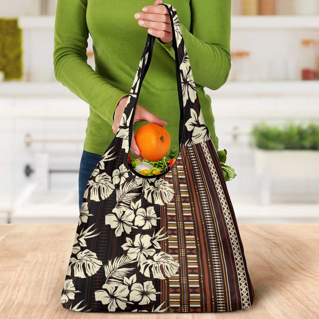 Bula Fiji Masi Grocery Bag Tapa Tropical Hibiscus Half Stylized - Polynesian Pride