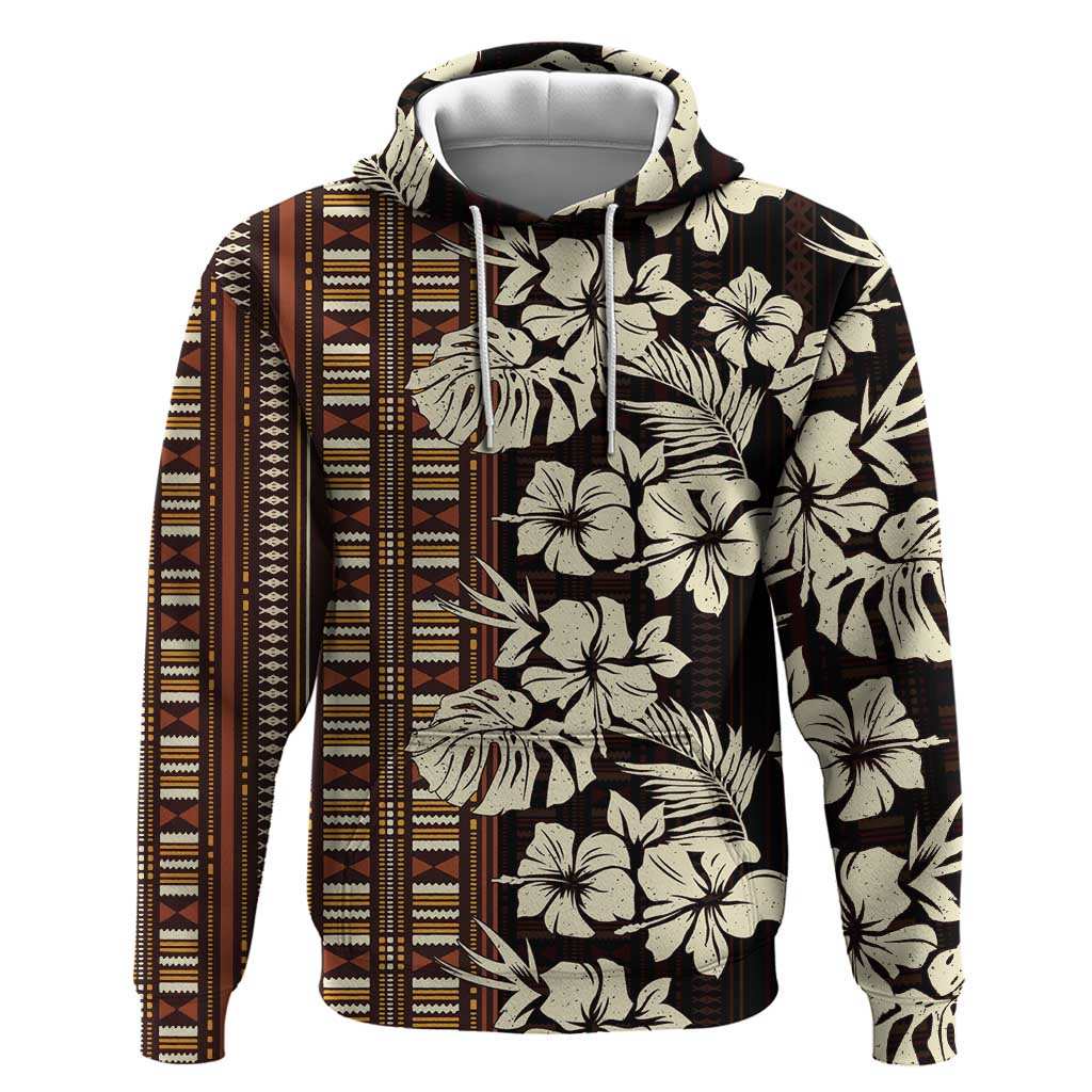 Bula Fiji Masi Hoodie Tapa Tropical Hibiscus Half Stylized - Polynesian Pride
