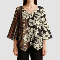 Bula Fiji Masi Kimono Sleeve Blouse Tapa Tropical Hibiscus Half Stylized - Polynesian Pride
