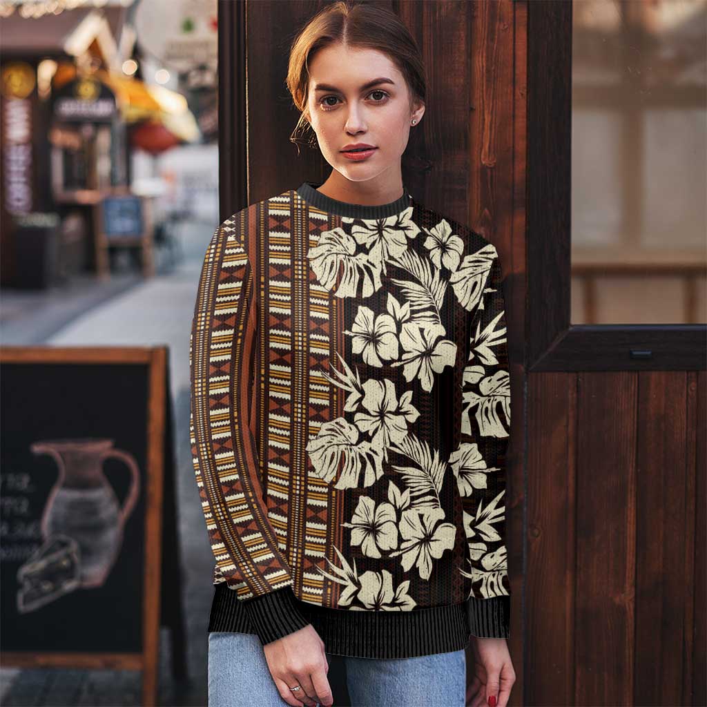 Bula Fiji Masi Ugly Christmas Sweater Tapa Tropical Hibiscus Half Stylized - Polynesian Pride