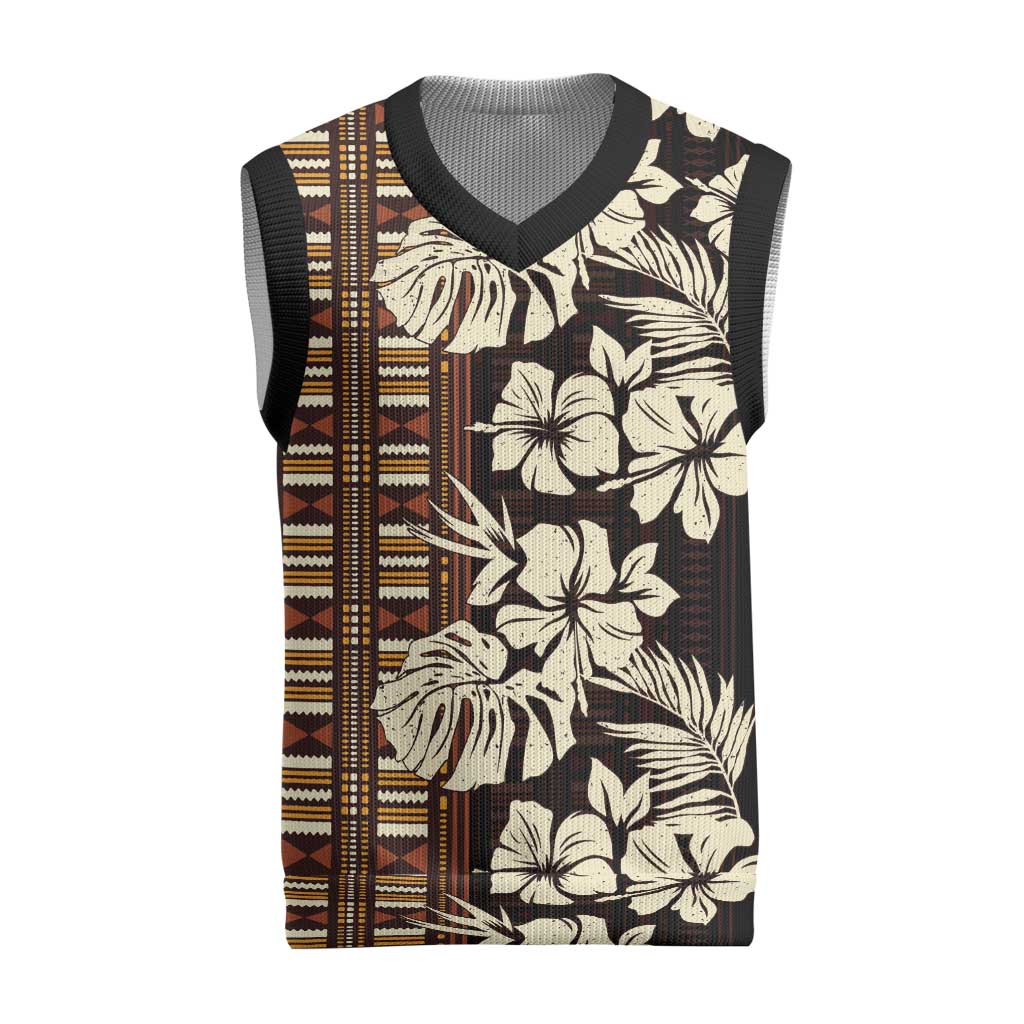 Bula Fiji Masi Christmas Knitted V-Neck Vest Tapa Tropical Hibiscus Half Stylized - Polynesian Pride