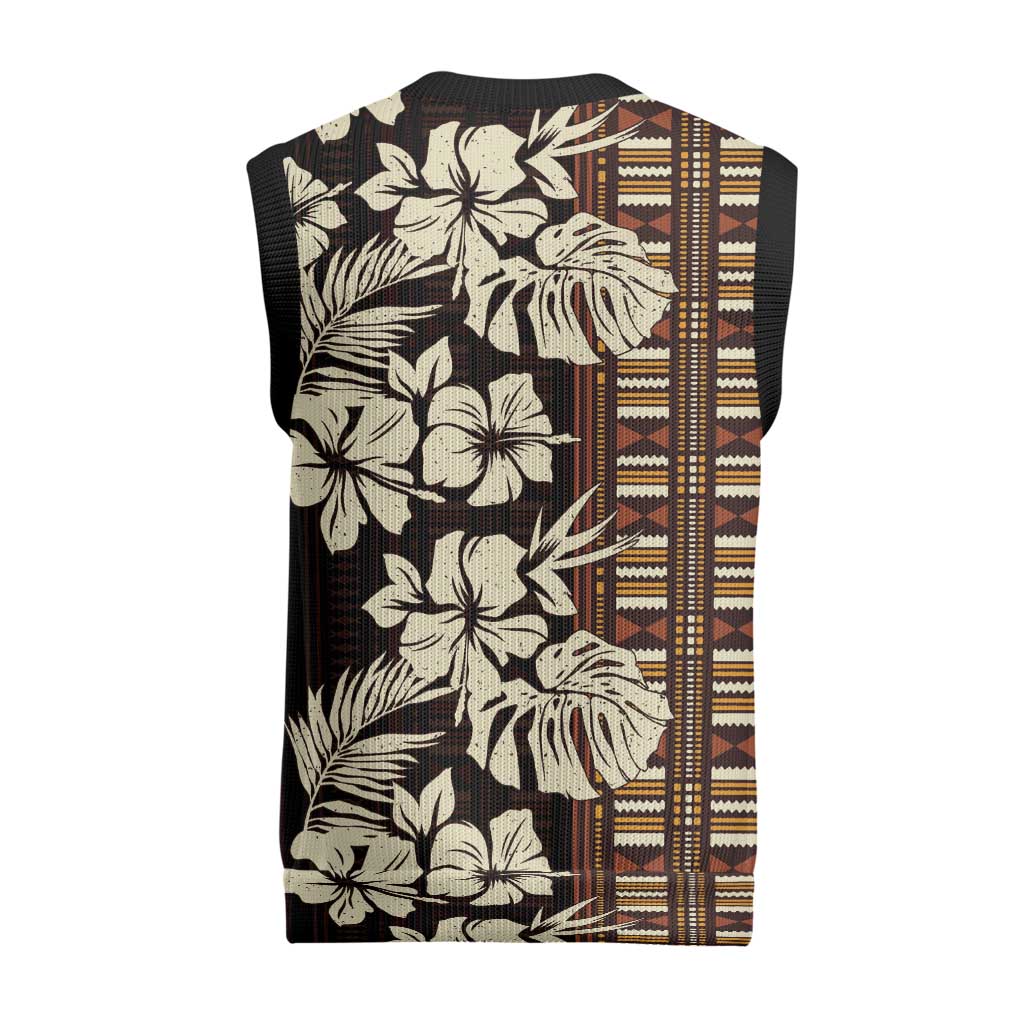 Bula Fiji Masi Christmas Knitted V-Neck Vest Tapa Tropical Hibiscus Half Stylized - Polynesian Pride