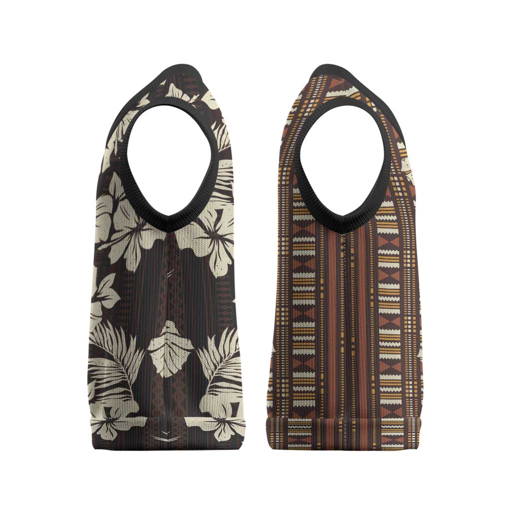 Bula Fiji Masi Christmas Knitted V-Neck Vest Tapa Tropical Hibiscus Half Stylized - Polynesian Pride