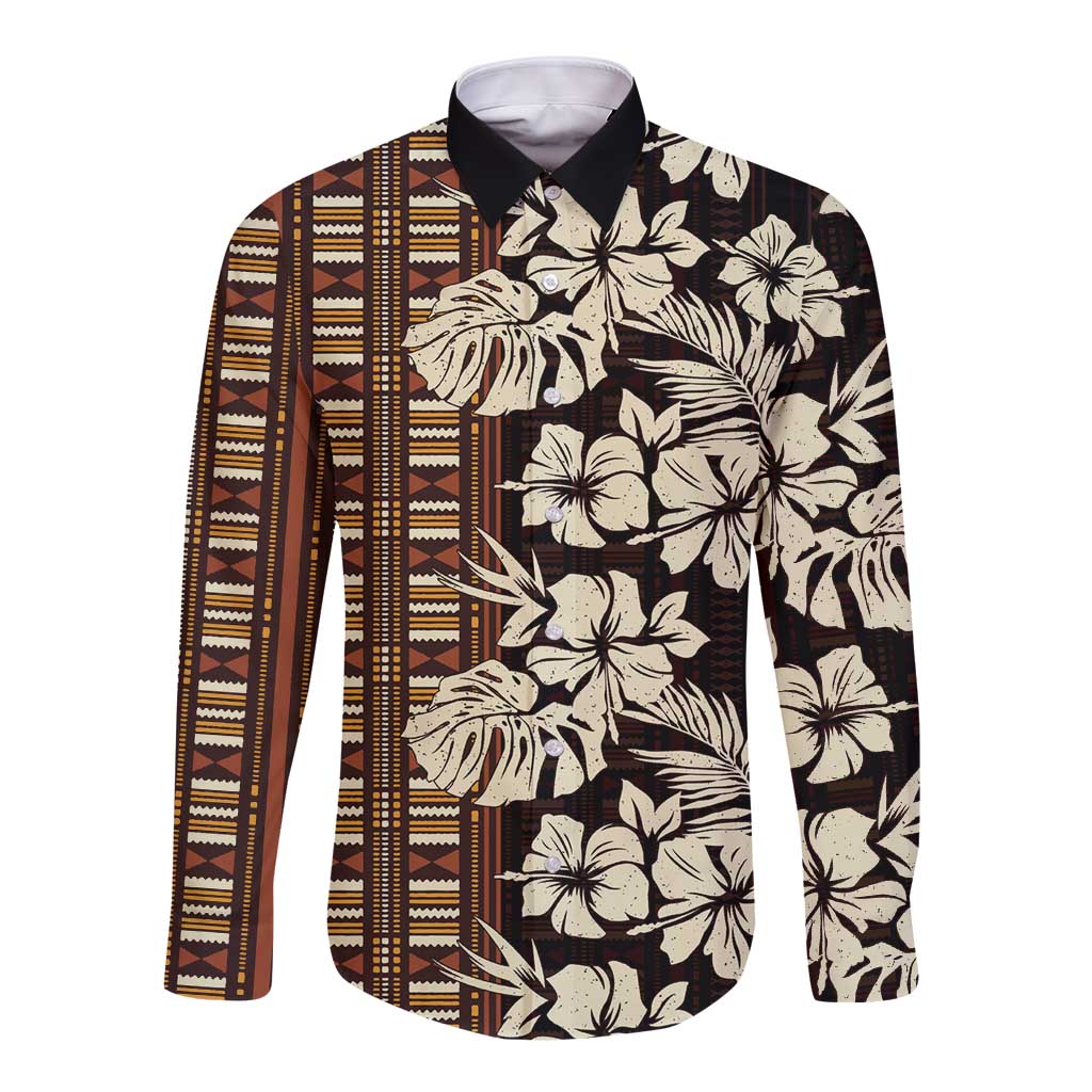 Bula Fiji Masi Long Sleeve Button Shirt Tapa Tropical Hibiscus Half Stylized - Polynesian Pride
