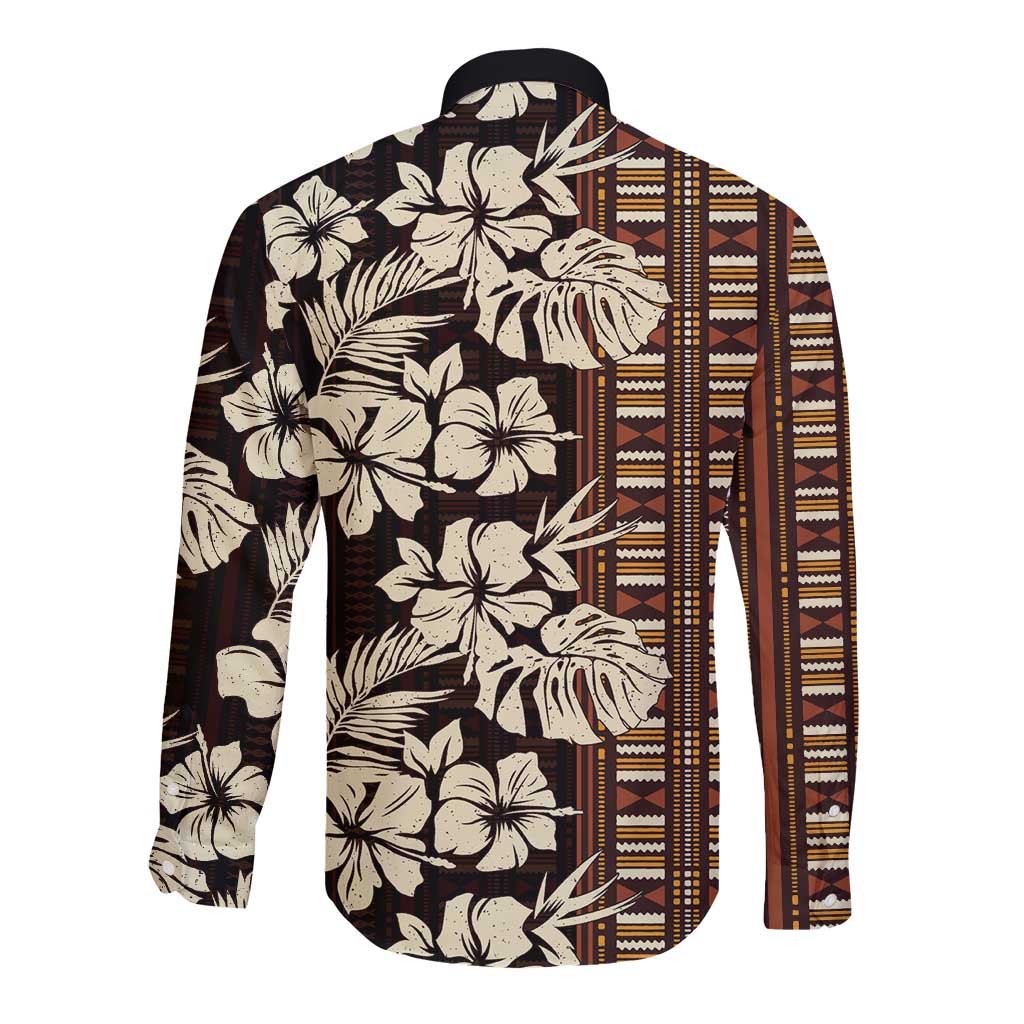 Bula Fiji Masi Long Sleeve Button Shirt Tapa Tropical Hibiscus Half Stylized - Polynesian Pride