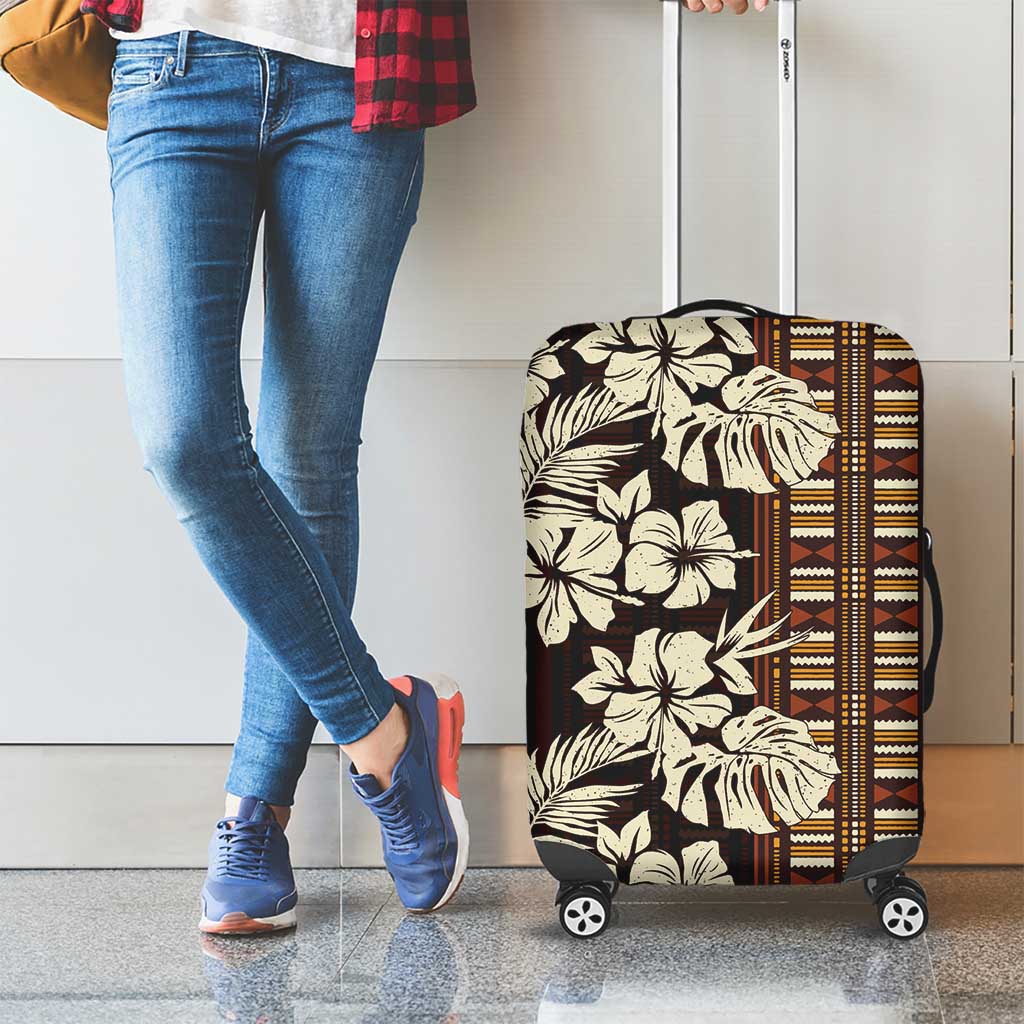 Bula Fiji Masi Luggage Cover Tapa Tropical Hibiscus Half Stylized - Polynesian Pride